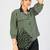 Women’s green cotton leaf embroidered casual button-down shirt