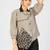 Women’s khaki cotton leaf embroidered casual button-down shirt