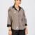 Women’s brown cotton leaf embroidered casual shirt with black collar