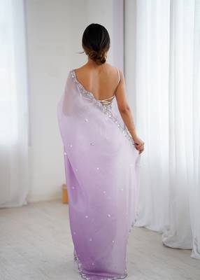 Lavender chiffon crush sophisticated work ceremonial saree 2