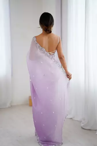 Lavender chiffon crush sophisticated work ceremonial saree