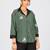 Women’s green cotton leaf embroidered casual shirt with black collar
