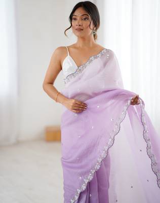 Lavender chiffon crush sophisticated work ceremonial saree 3