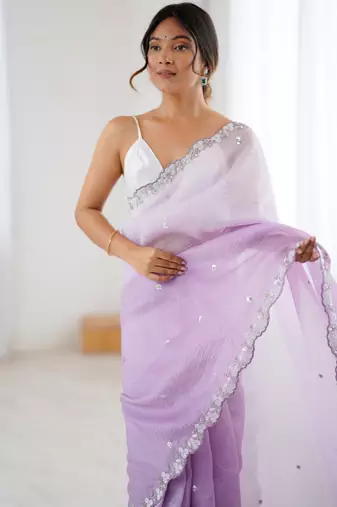 Lavender chiffon crush sophisticated work ceremonial saree