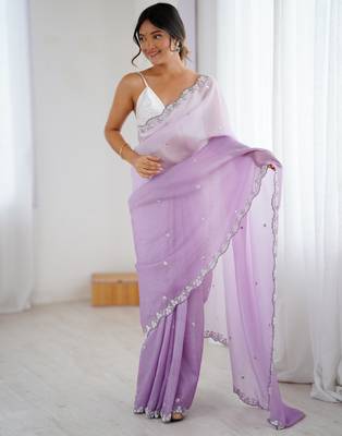 Lavender chiffon crush sophisticated work ceremonial saree 4