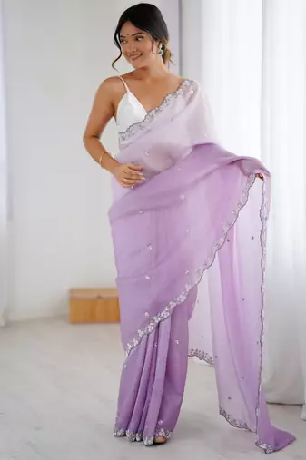 Lavender chiffon crush sophisticated work ceremonial saree