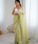 Green color chiffon crush fabric beautiful sophisticated work ceremonial saree