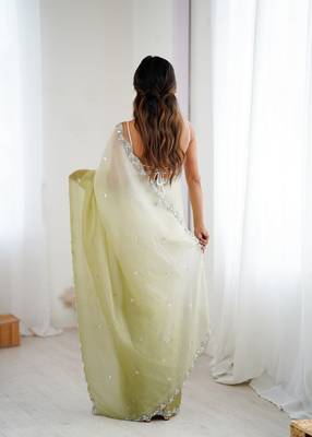 Green chiffon crush sophisticated work ceremonial saree 2