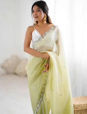Green chiffon crush sophisticated work ceremonial saree 3