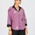Women’s wine cotton leaf embroidered casual shirt with black collar