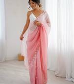 Pink color chiffon crush fabric beautiful sophisticated work ceremonial saree