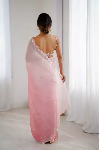 Pink chiffon crush sophisticated work ceremonial saree