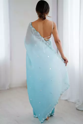 Sky blue chiffon crush sophisticated work ceremonial saree