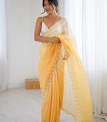 Mustard color chiffon crush fabric beautiful sophisticated work ceremonial saree