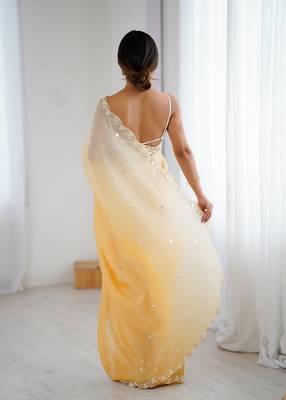 Mustard chiffon crush sophisticated work ceremonial saree 2