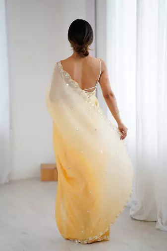 Mustard chiffon crush sophisticated work ceremonial saree