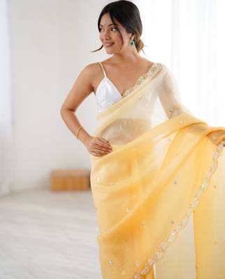 Mustard chiffon crush sophisticated work ceremonial saree 3