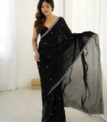 Black color beautiful fancy partywear fendy satin saree
