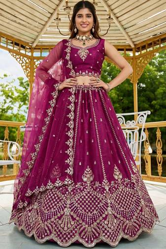 Attractive Wine Dori Work Satin Sangeet Wear Lehenga Choli