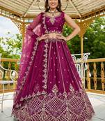 Attractive Wine Dori Work Satin Sangeet Wear Lehenga Choli