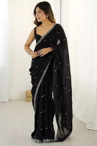 Black fancy partywear satin saree