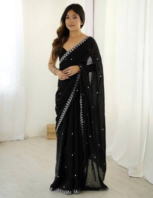 Black fancy partywear satin saree 4