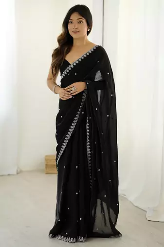 Black fancy partywear satin saree