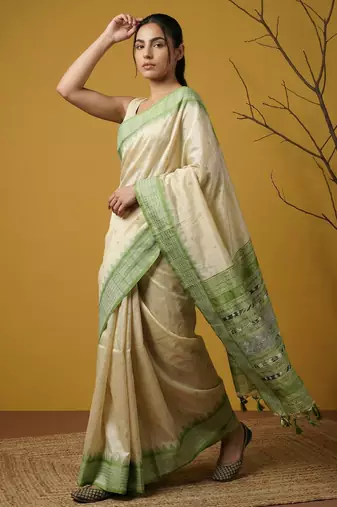 handloom soft art silk saree with zari woven motifs contrast traditional border