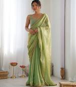 Green color beautiful fancy partywear fendy satin saree