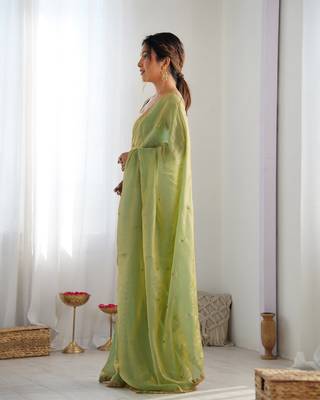 Green fancy partywear satin saree 2
