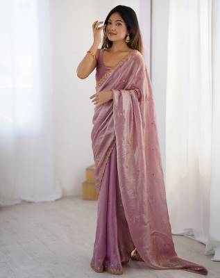 Pink fancy partywear satin saree 2