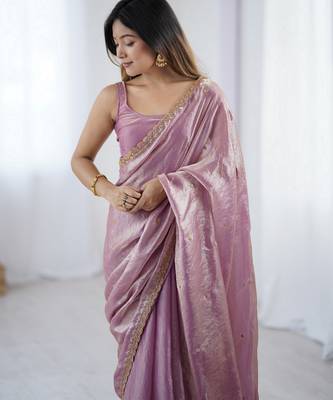 Pink fancy partywear satin saree 3