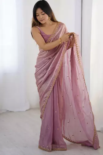 Pink fancy partywear satin saree