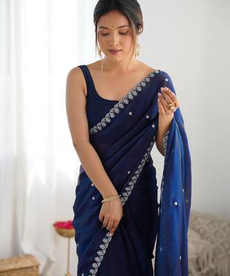 Blue fancy partywear satin saree 3