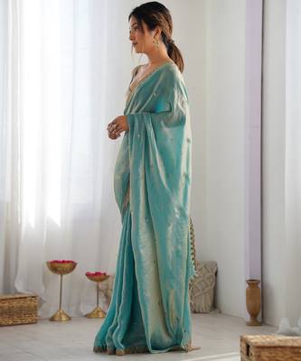 Sky blue fancy partywear satin saree 2