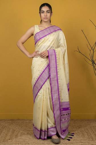 handloom soft art silk saree with zari woven motifs contrast traditional border