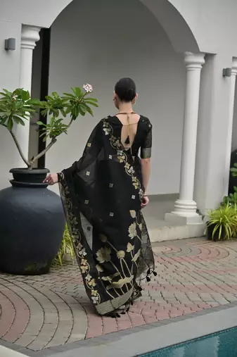 Black jute linen silk blend graceful saree