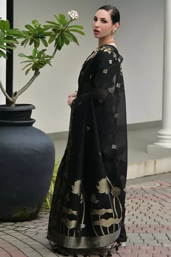 Black jute linen silk blend graceful saree
