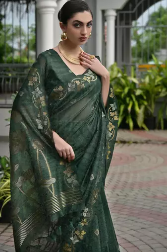 Green jute linen silk blend graceful saree