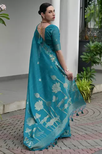 Firozi jute linen silk blend graceful saree
