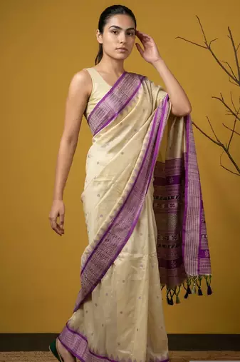 handloom soft art silk saree with zari woven motifs contrast traditional border