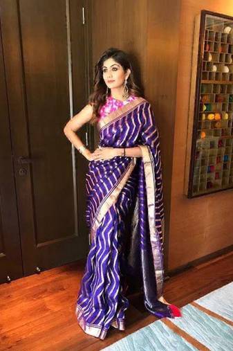 Blue soft silk blend banarasi jacuard work designer saree with blouse