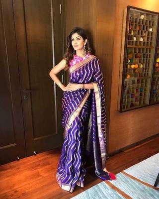 Blue silk blend banarasi jaquard designer saree with blouse 1