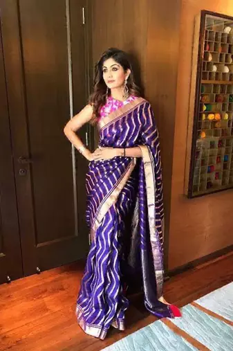 Blue soft silk blend banarasi jacuard work designer saree with blouse