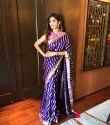 Blue silk blend banarasi jaquard designer saree with blouse