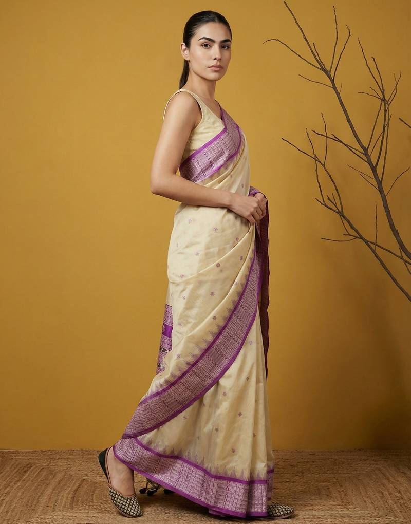 handloom soft art silk saree with zari woven motifs contrast traditional border