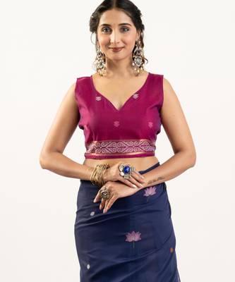 Blue muga cotton rajwadi weaving ethnic classic saree 5