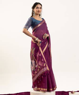 Wine muga cotton rajwadi weaving ethnic classic saree 5