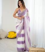 Lavender color beautiful fendy satin fabric saree with glamorous zarkan diamond work