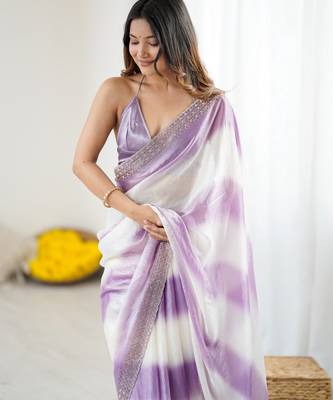 Lavender satin saree with glamorous zarkan diamond work 3